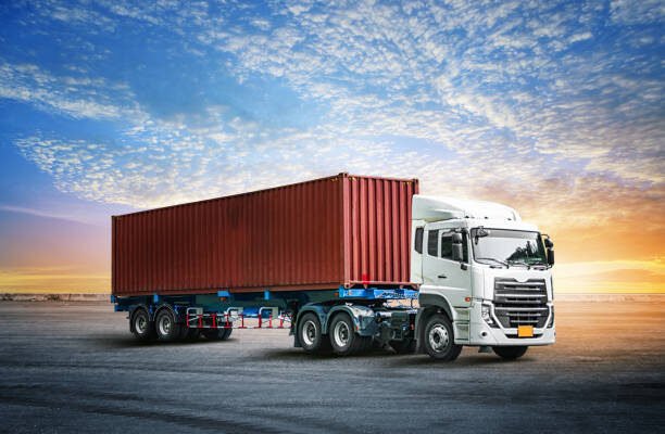 Logistics import export background of container truck at the dock